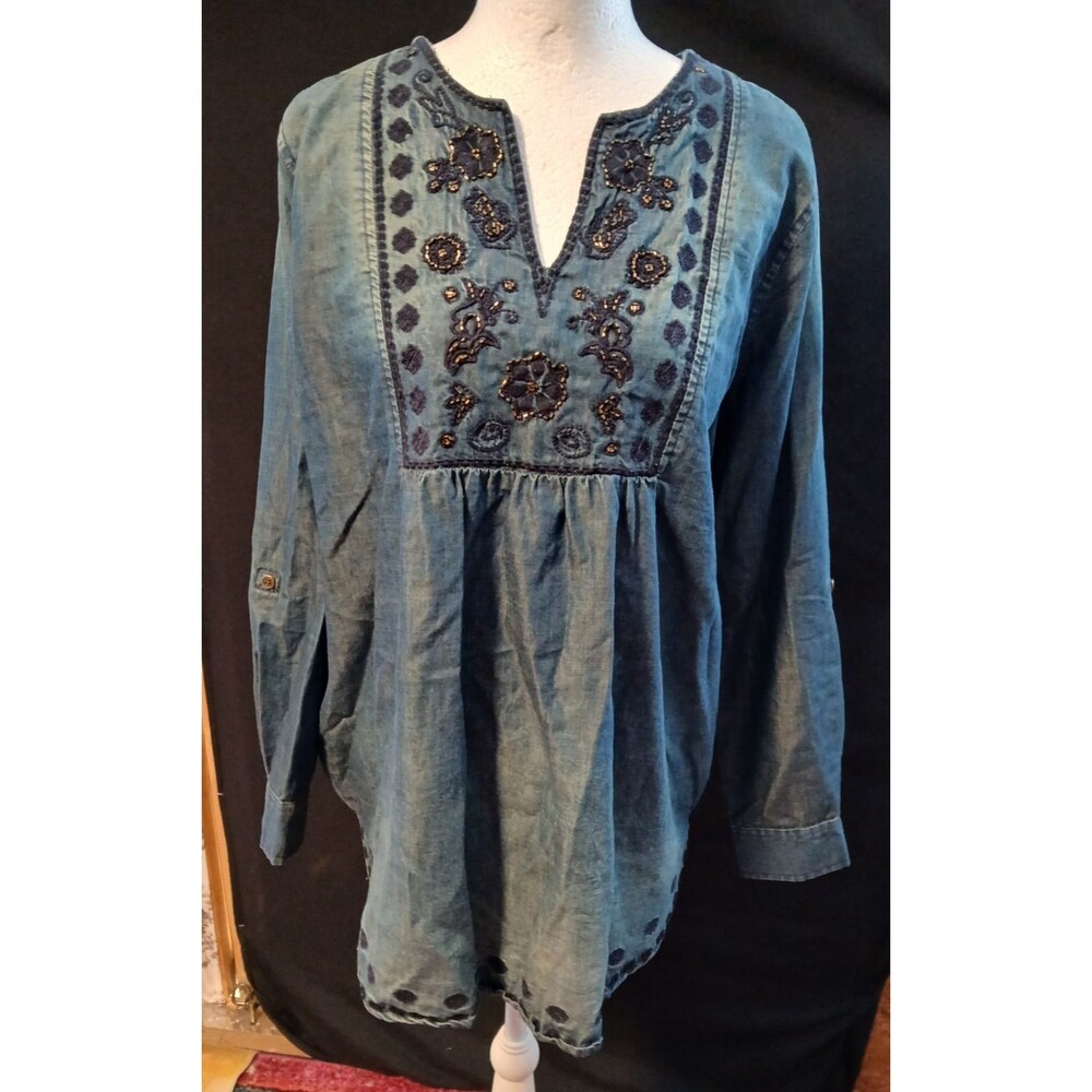 Tantrums Jean Beaded Embroidered Long Sleeve Blouse Small